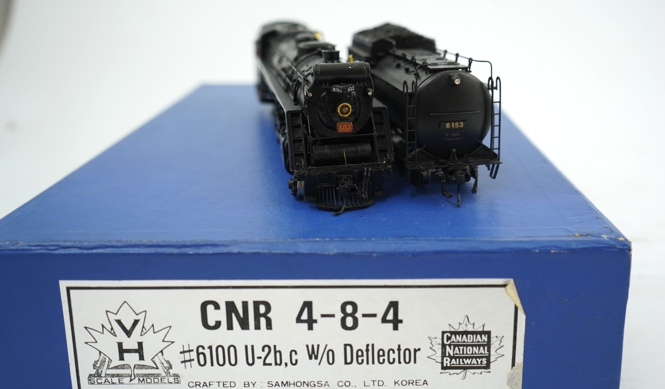A boxed HO gauge VH Scale Models model of Canadian National Railway, 6153, 4-8-4 locomotive with bogie tender, powered for two rail operation.